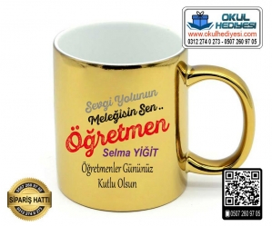 Öğretmenlere Özel Altın Renk Kupa Bardak - 2 Model Öğretmenlere Özel Altın Renk Kupa Bardak - 2 Model