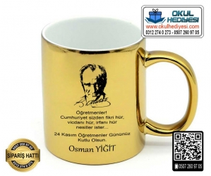 Öğretmenlere Özel Altın Renk Kupa Bardak - 3 Model Öğretmenlere Özel Altın Renk Kupa Bardak - 3 Model